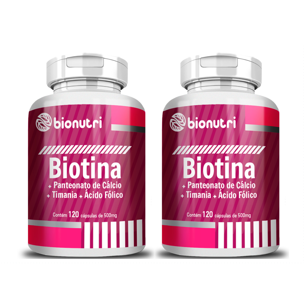 Kit 2x Biotina + Panteonato de Cálcio + Timania + Ácido Fólico 120 Cápsulas 500Mg - Bionutri