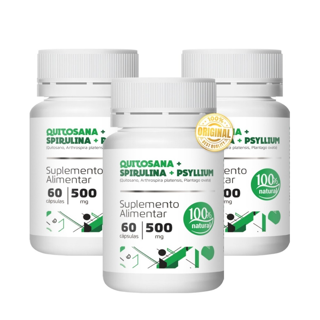 kit 3x Quitosana Spirulina Psyllium  - 60 cápsulas 500mg