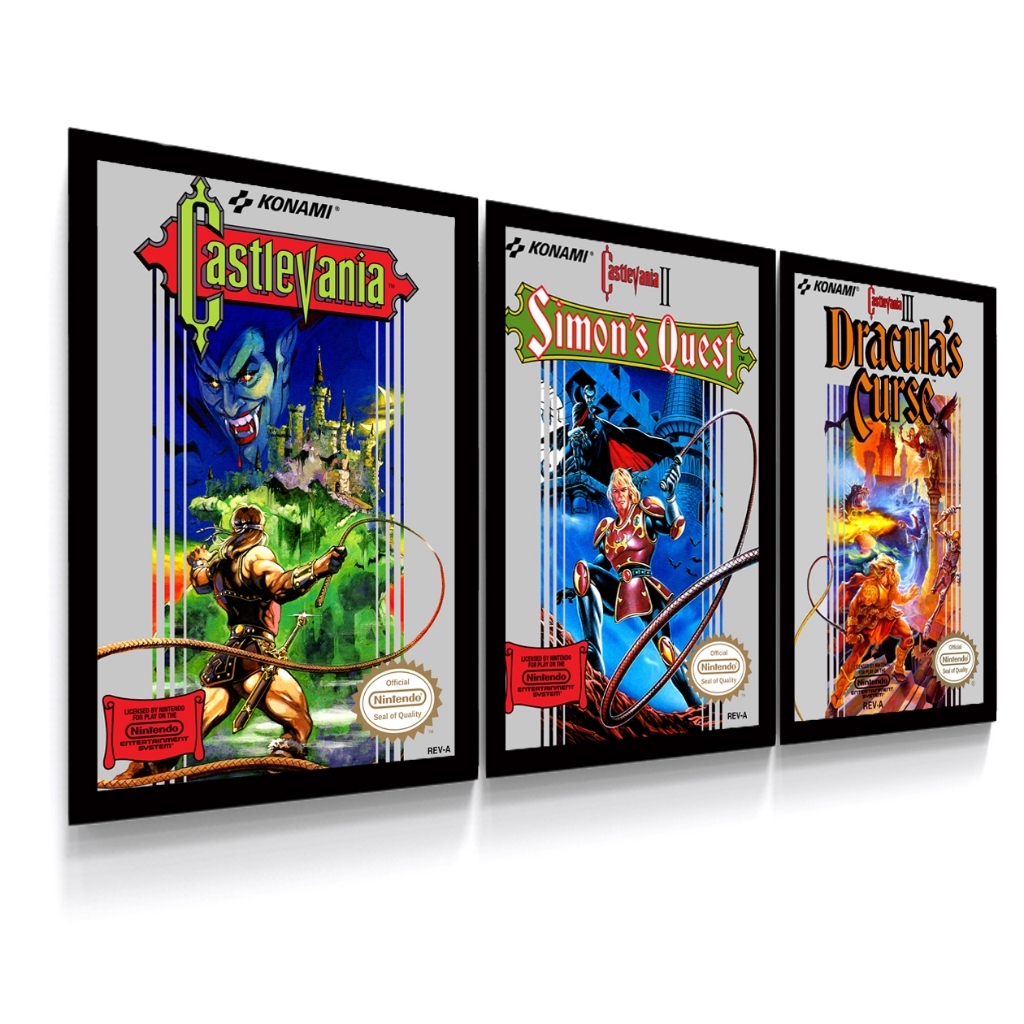 3 Quadros Decorativos Poster Trilogia Castlevania Nintendo Nes Game Tamanho 42 x 90 cm