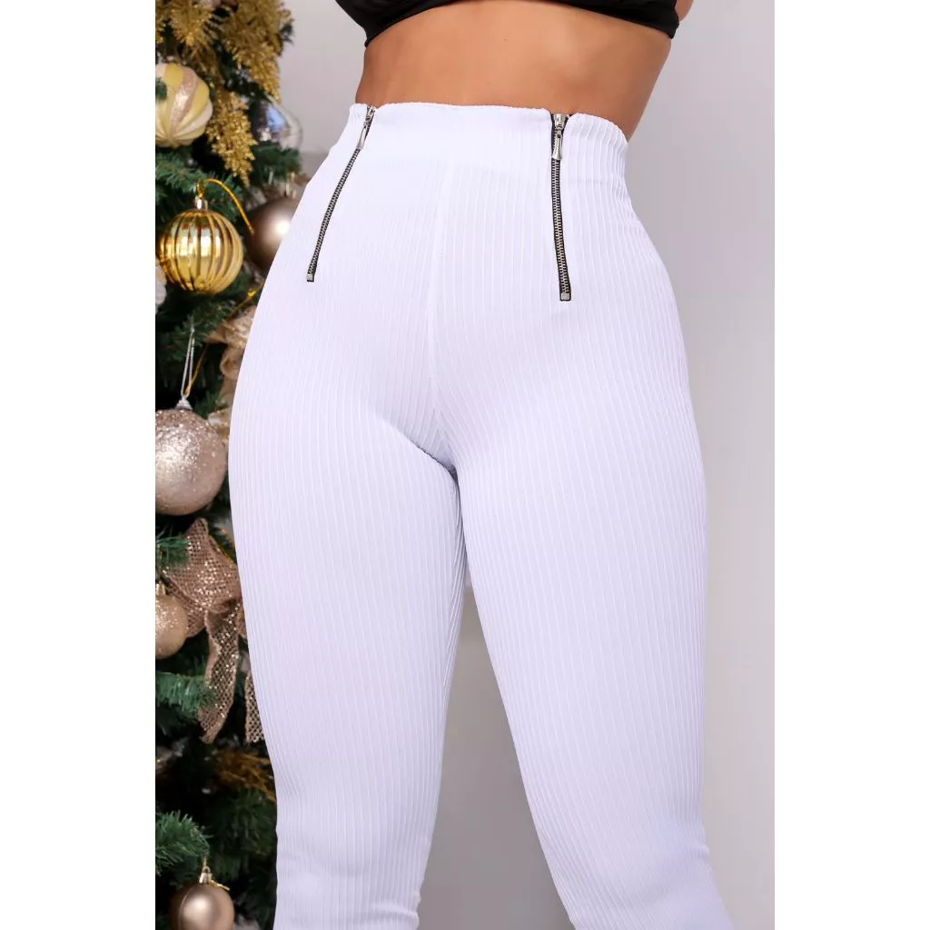 Calça canelada com dois zíper na lateral skinny feminina coleção de fim de ano -pop modas jeans — imagem 1