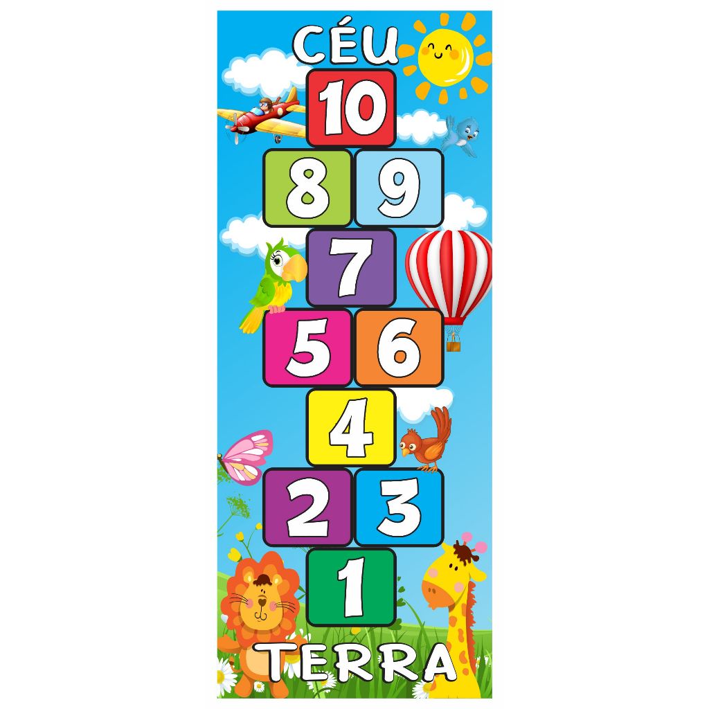 Tapete Pedagógico - Brincadeiras Lúdicas - Atividade de Coordenação Motora - Tapete Amarelinha (cod.tap1)