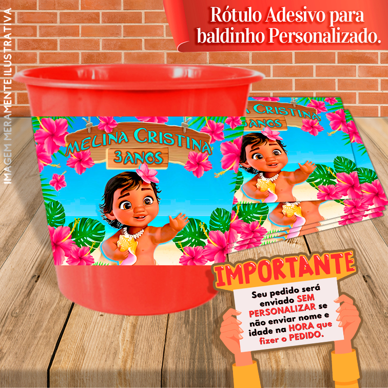 Adesivos Para Baldinho Personalizado Moana Baby