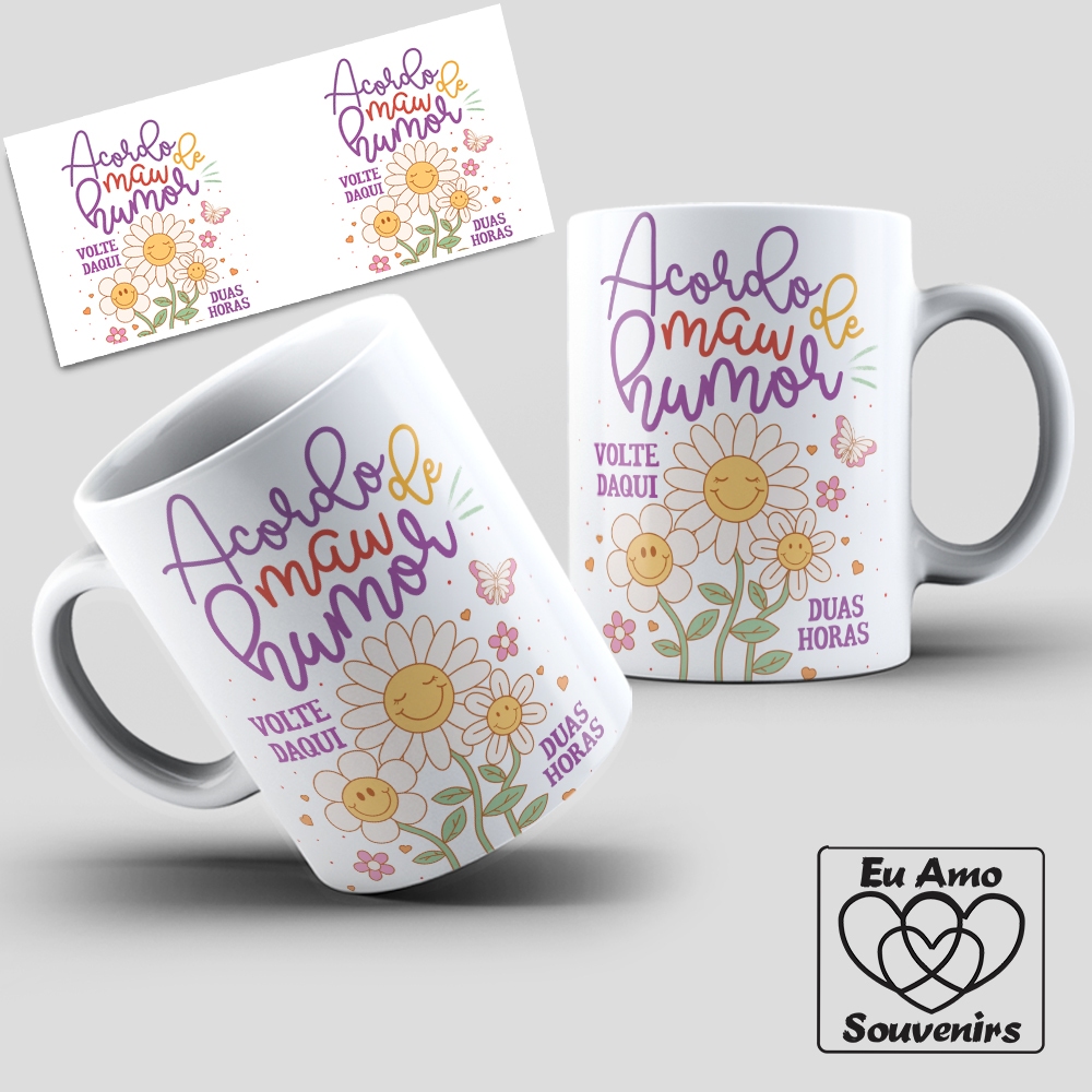 Caneca Acorde Mau Humor Volte Daqui Duas Horas Com Caixinha Branca de Papel