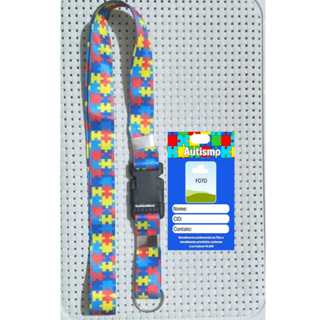 Kit Cordão Pescoço Autismo Autista + Crachá de identificação Personalizado cid