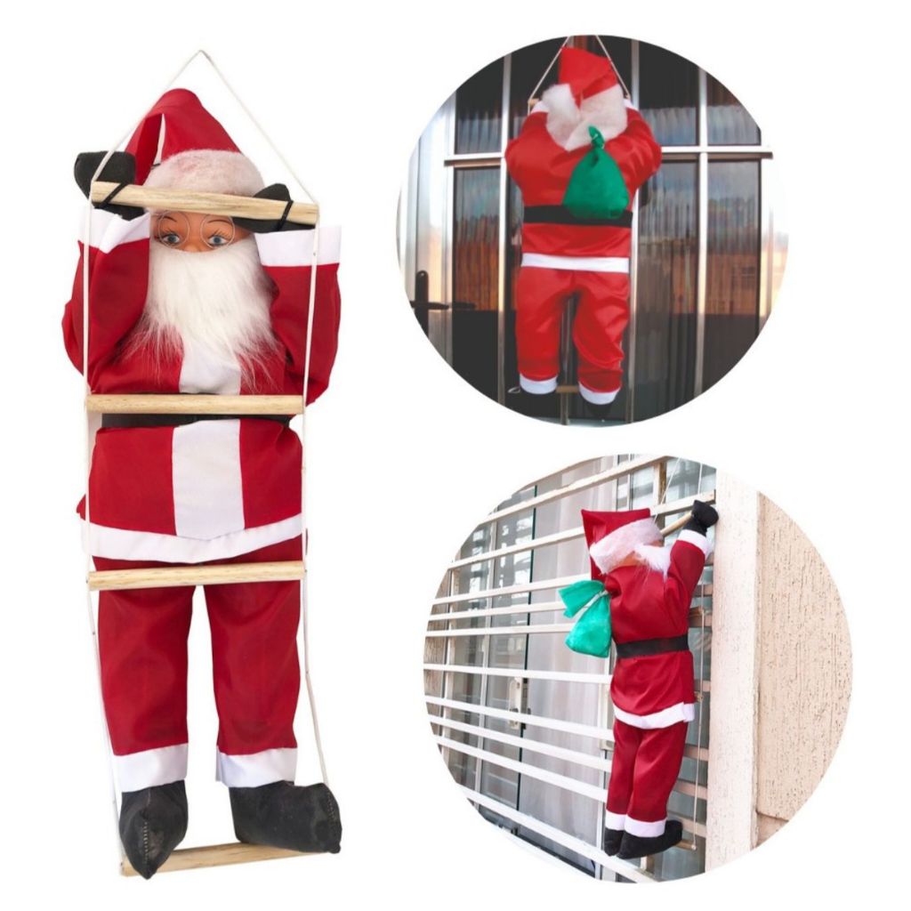 Papai Noel Subindo Escada 90cm Boneco 60cm Varanda E Janela