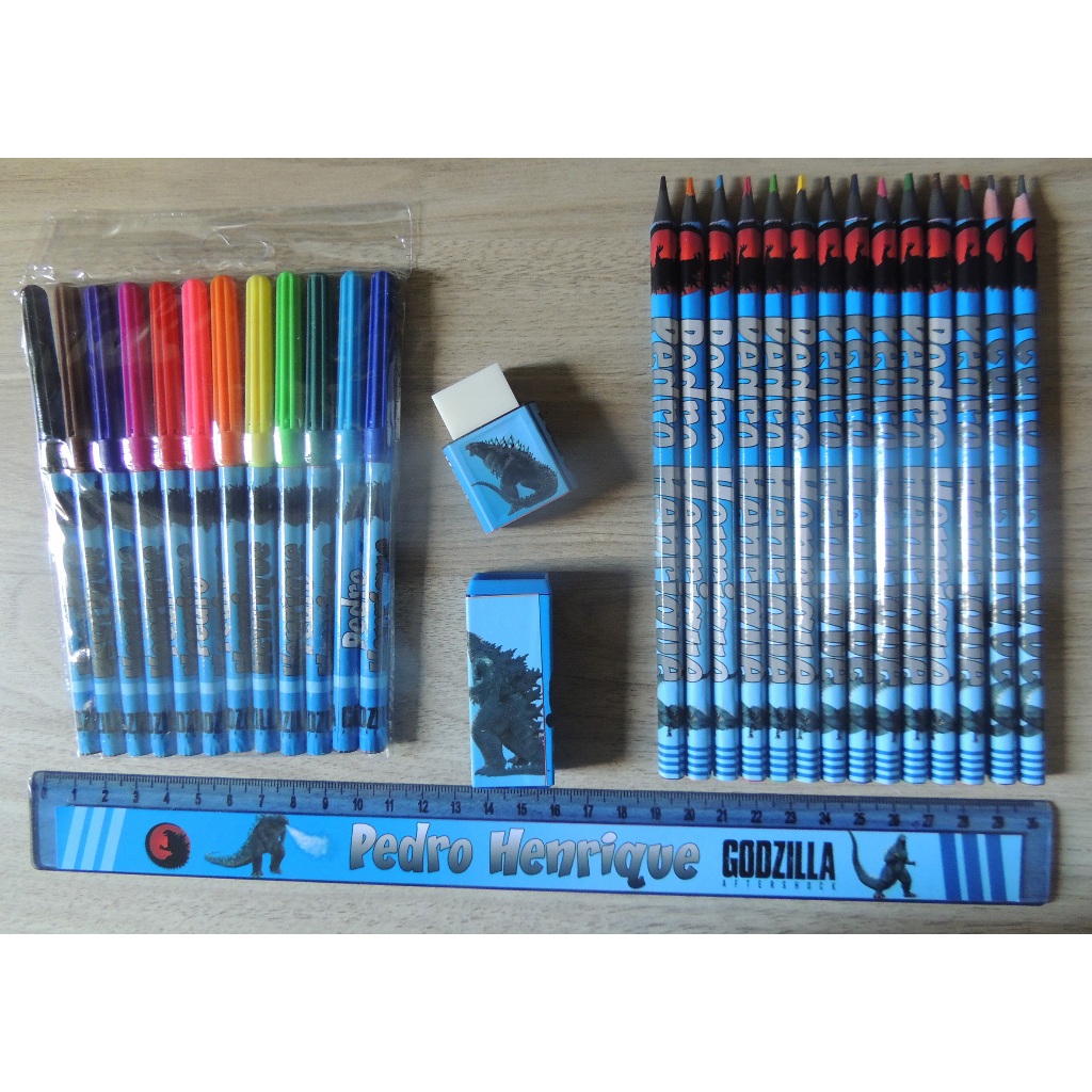 Material Escolar Personalizado Godzila em Oferta na Shopee