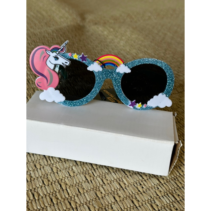 Óculos de sol infantil meninas glitter unicórnio azul
