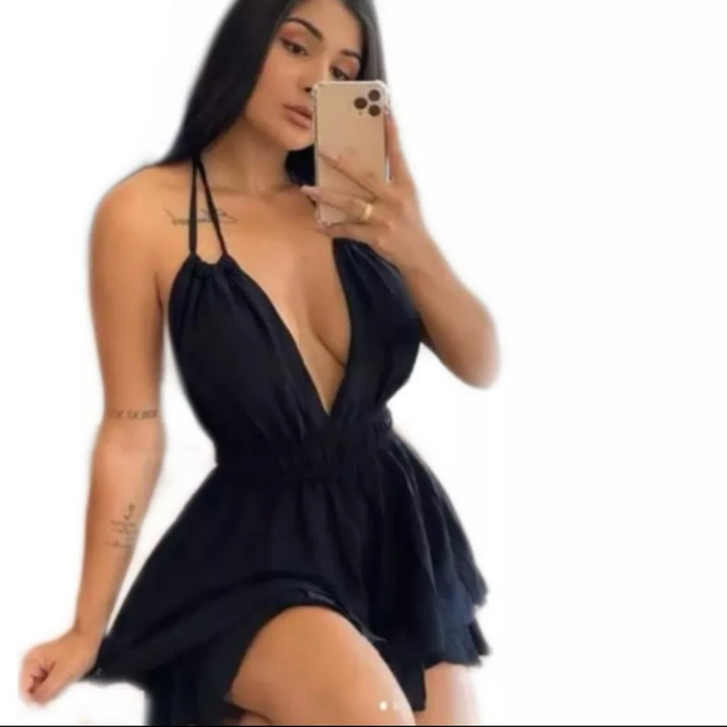 macaquinho feminino viscolinho  vestido frente única curto,macaquinho baja em Oferta na Shopee