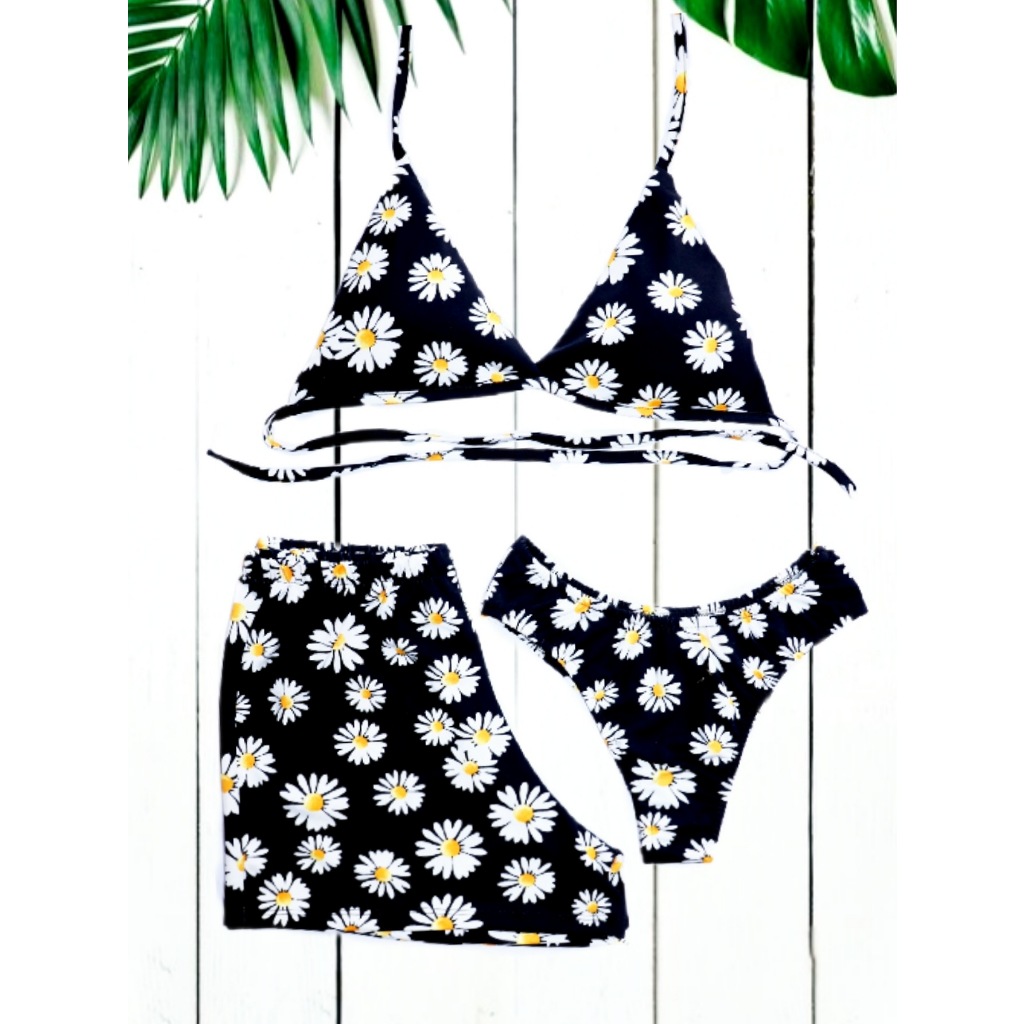 Conjunto Trio Biquíni Margarida - Biquíni Feminino Asa Delta Com Bojo e Short - Moda Praia