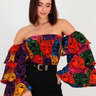 Cropped Maria Ciganinha Manga Longa Em Camadas E Babados - 015AG