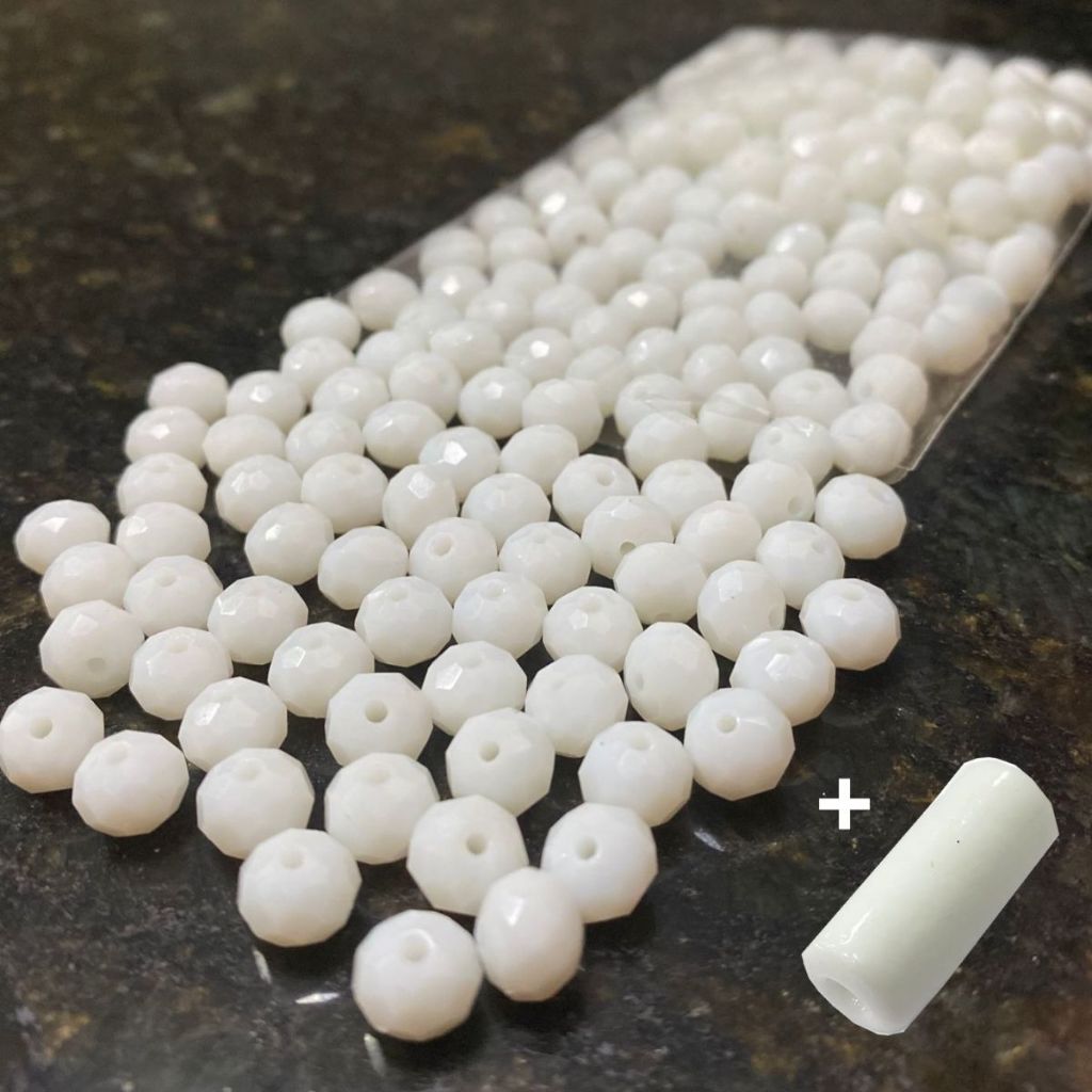200 Missangas de cristal 8mm + FIrma Branco Leitoso | Guia umbanda candomblé em Oferta na Shopee