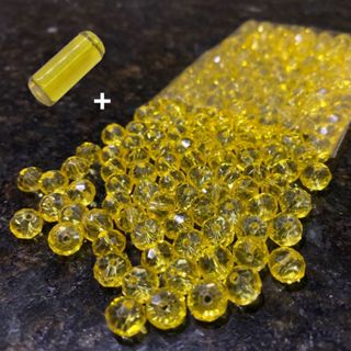 200 Missangas de cristal 8mm + FIrma Amarelo Transparente | Guia umbanda candomblé