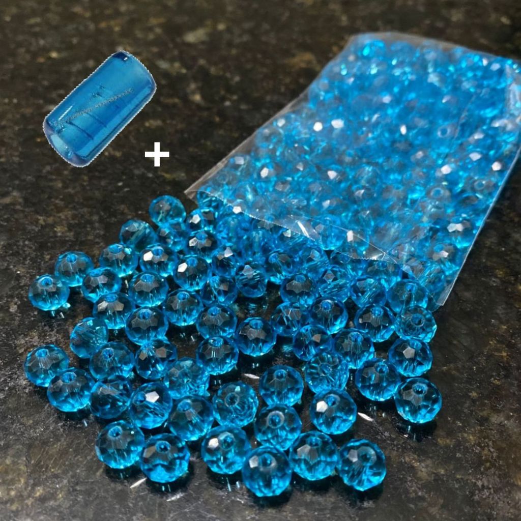 200 Missangas de cristal 8mm + FIrma Azul Claro transparente | Guia umbanda candomblé