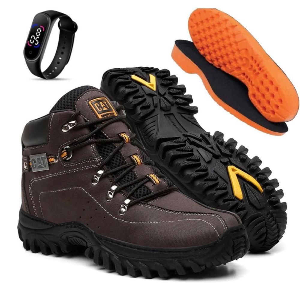 Bota Masculina Caterpillar Casual De Trilha Adventure Confort Reforçado Impermeável + Palmilha E Relogio