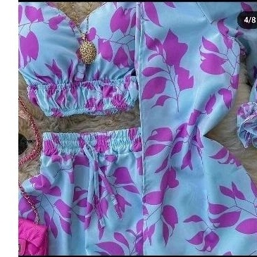 Conjunto 3 peças Verão: Top com bojo + Shorts + kimono/trio/roupa de praia/moda blogueira achadinhos/coleção 2026