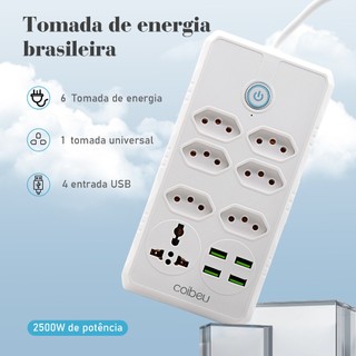 COIBEU Extensão 6 Tomadas 1 Universal 4usb Bivolt Power 110v/220v2m