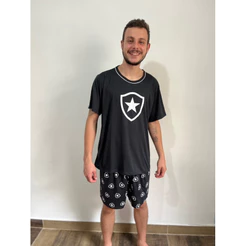 Pijama Masculino Adulto Botafogo Meia Manga de Malha Algodão Verão Outono Inverno Time Super Heróis Marvel Vingadores