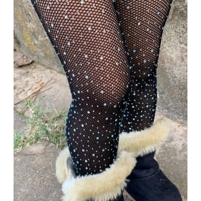 MEIA CALÇA ARRASTÃO DE BRILHO COM STRASS INFANTIL E ADULTO