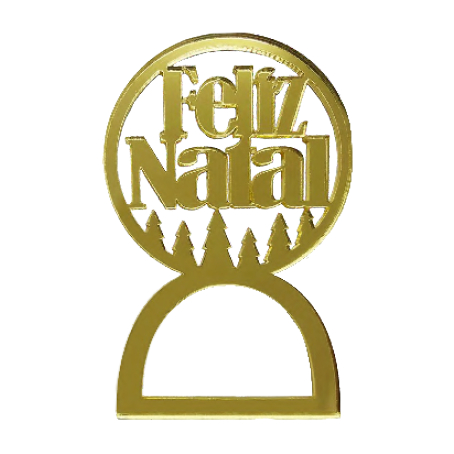 Porta Guardanapo Natalino Feliz Natal Pinheiro Acrílico Dourado 4 Un Vivarte - Inspire sua Festa Loja