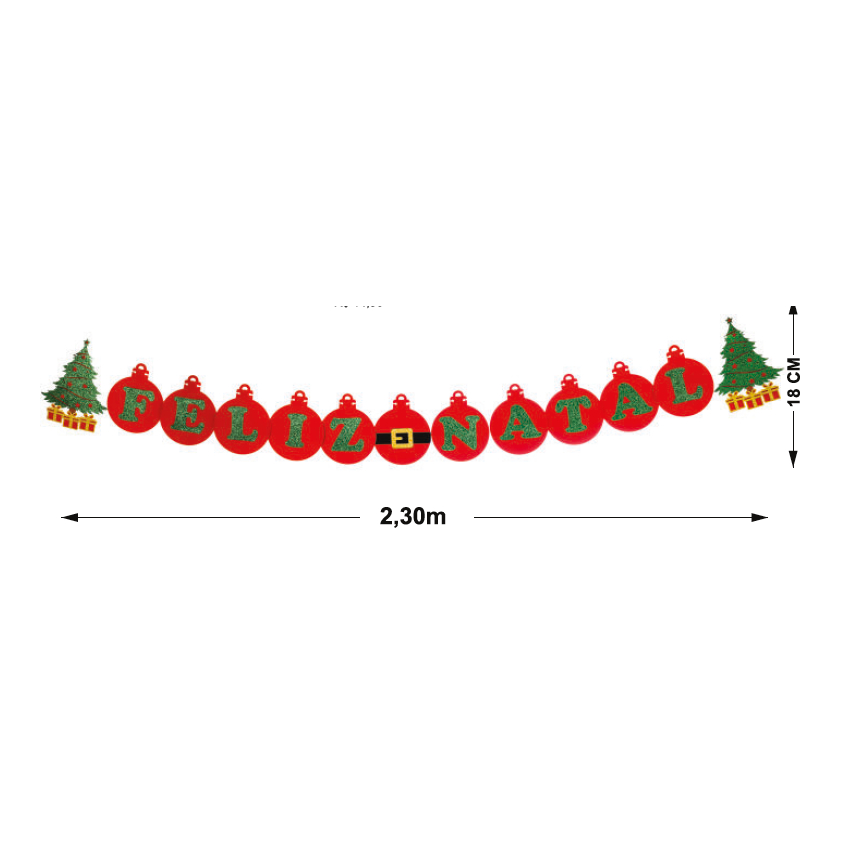 Faixa Varal Feliz Natal Bolas Natalinas EVA Vermelho e Verde 2,30 metros Vivarte - Inspire sua Festa Loja