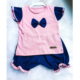 Conjunto Bebê Menina Blusa com Short Princesa Colorido com Laço Roupa Bebê