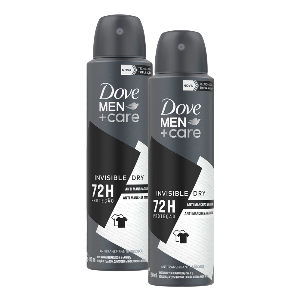 Kit 2 Desodorantes Dove Men + Care Antitranspirante Aerossol Invisible Dry 150ml em Oferta na Shopee