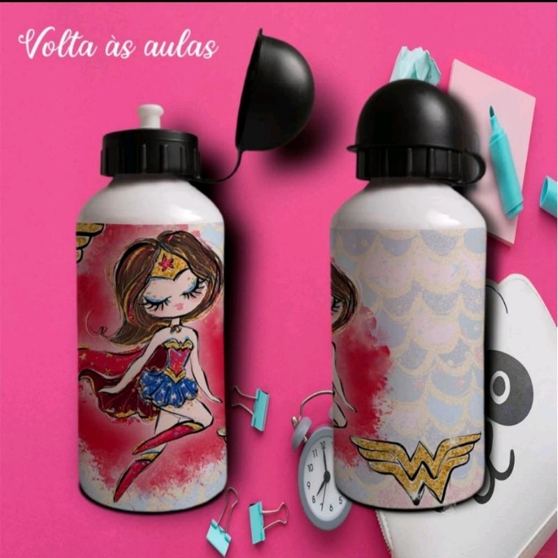 garrafa Squeeze personalizada tema mulher maravilha