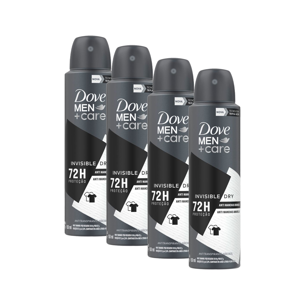 Kit 4 Desodorantes Dove Men+Care Antitranspirante Aerossol Invisible Dry 150ml - Beauty