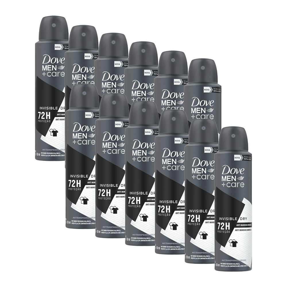 Kit 12 Desodorantes Dove Men+Care Antitranspirante Aerossol Invisible Dry 150ml em Oferta na Shopee