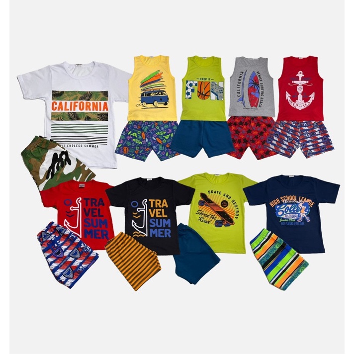 CONJUNTO MENINOS CAMISETA OU REGATA E BERMUDA VERAO 10 AO 14 SORTIDAS