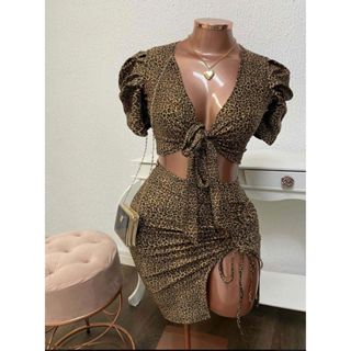 Kit Conjunto Saia Cintura Alta + Cropped Básico Temos Plus
