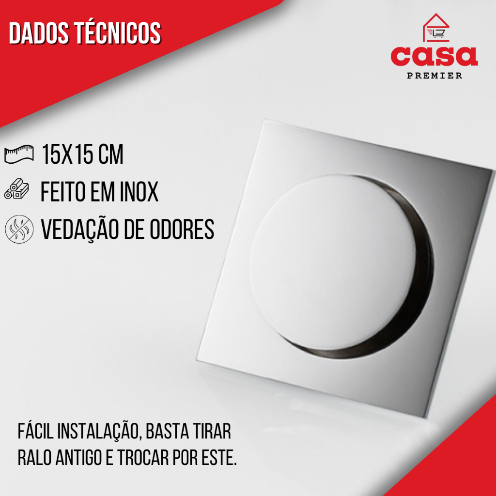 Ralo Click Inteligente 15x15 Cm Inox Banheiro Anti inseto Veda Cheiro