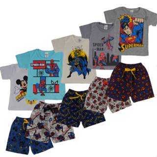 Kit 10 Peças Roupa Conjunto Infantil Masculino Personagens 5 Camisetas + 5 Bermudas Menino Verão