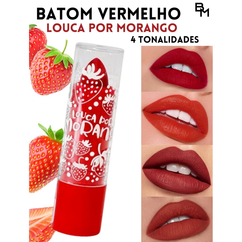 Super Poderes Batom Louca por Morango Vermelho 4 Tonalidades 3,5g Cada