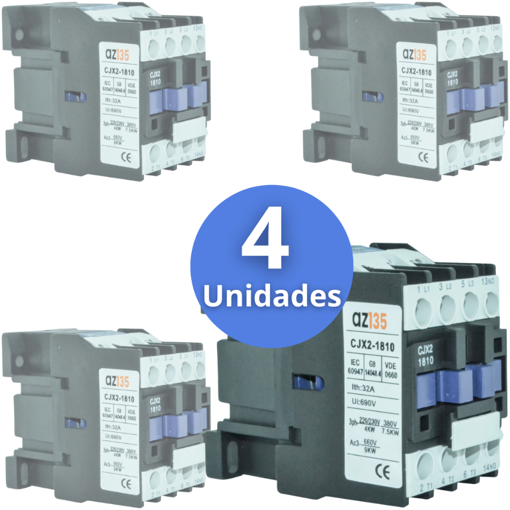 Kit C/4 Chave Contatora Tripolar 18a Lc1 + 1 N/a 220v Tiwa