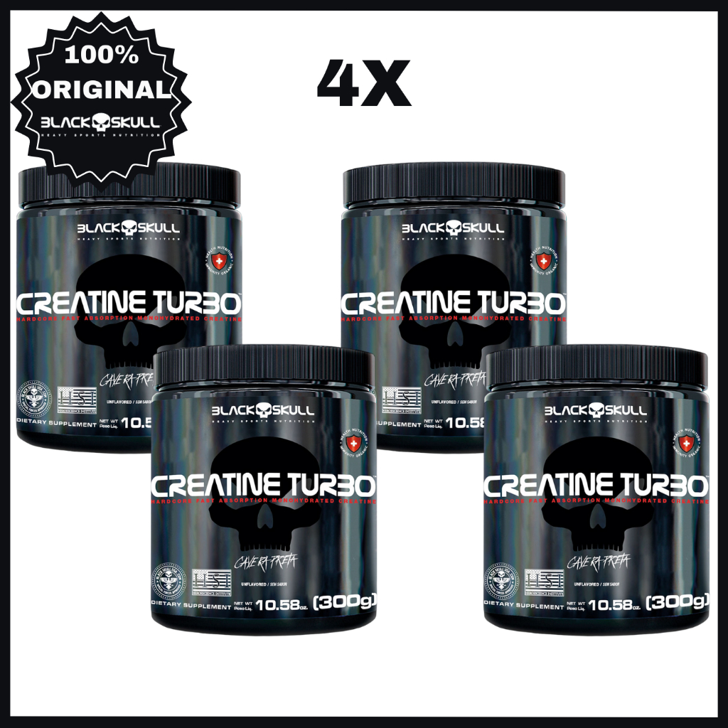 Combo x4 Creatina Monohidratada Creatine Turbo 300g - Black Skull