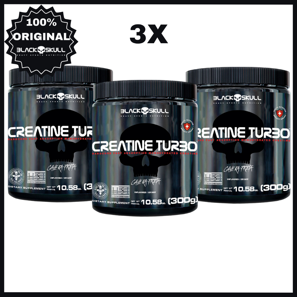 Combo x3 Creatina Monohidratada Creatine Turbo 300g - Black Skull