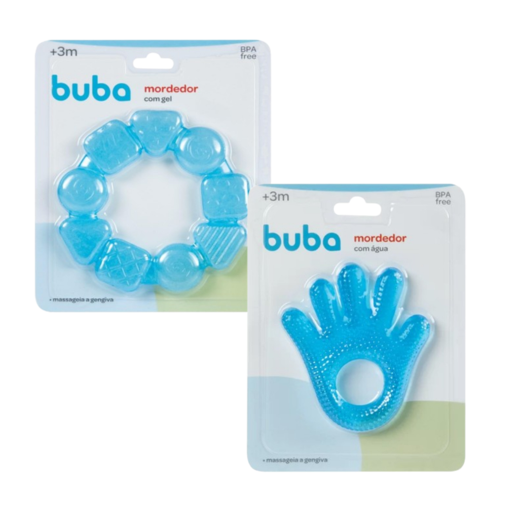 Kit com 2 Mordedor Bebê Massageador Gengiva Alivia Dor Na Gengiva Mordedor com Água e em Gel Buba em Oferta na Shopee