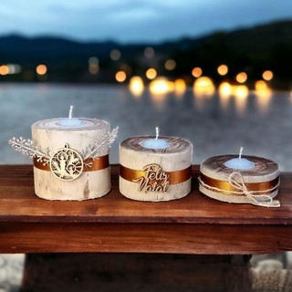 Kit 4 Trio de castiçais natalinos Castiçal de madeira rústico Velas natalinas Castiçal de natal Castical porta vela natal Suporte para vela de mesa