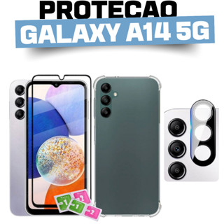 Kit Samsung A14 5g Capinha Anti impacto + Película Vidro Temperado 3D + Película Lente Câmera 3in1