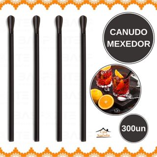 Canudo Plástico Mexedor p/ Drinks Preto c/300un