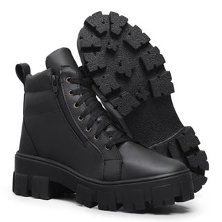 Bota Coturno feminino tratorado com ziper cadarço