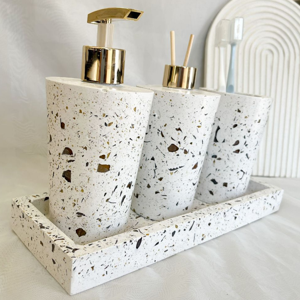 Kit lavabo banheiro luxo bandeja/porta escova/saboneteira/difusor Granilite decoração - 4 ...