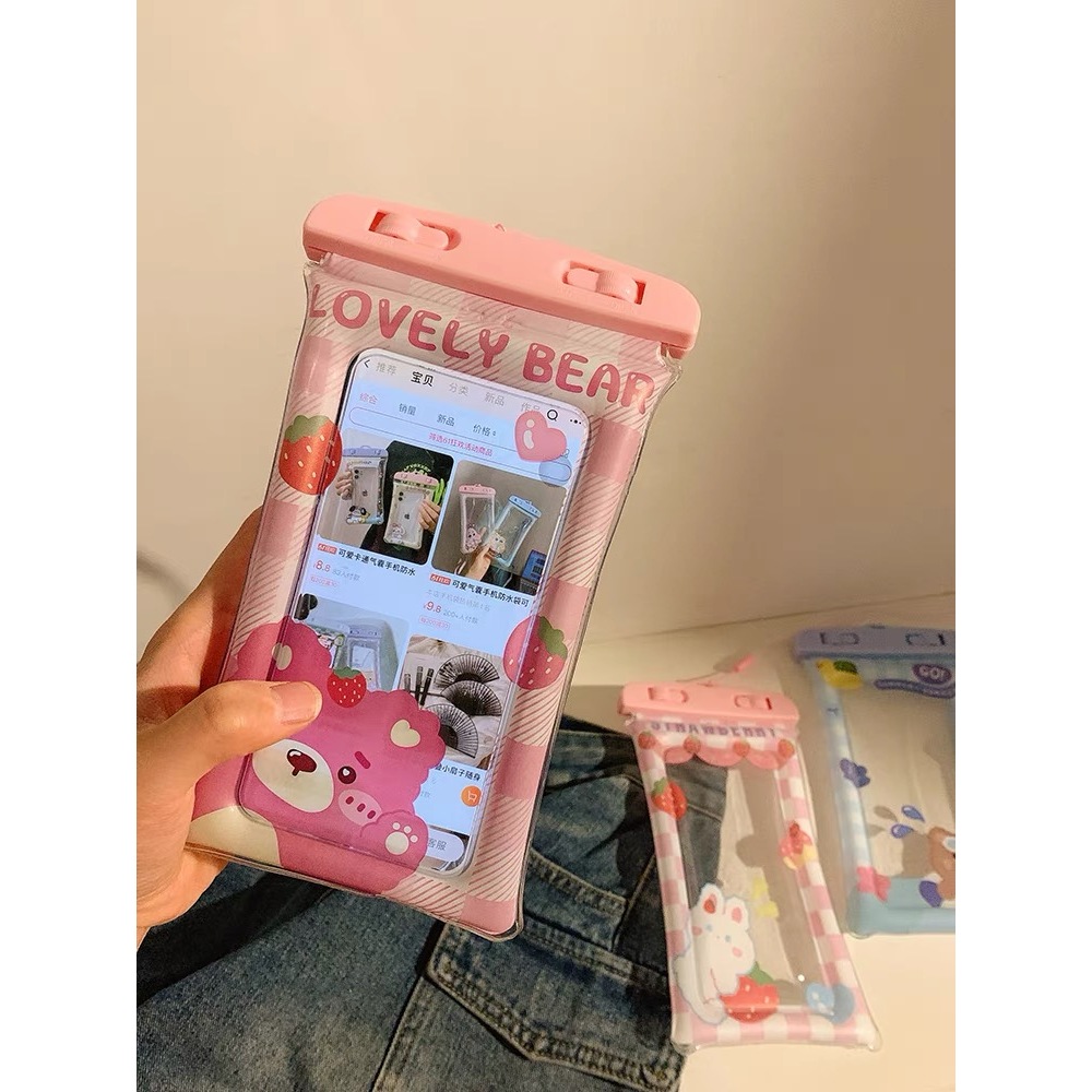 Capa de celular inflável à prova d'água e com design de desenho animado com alça