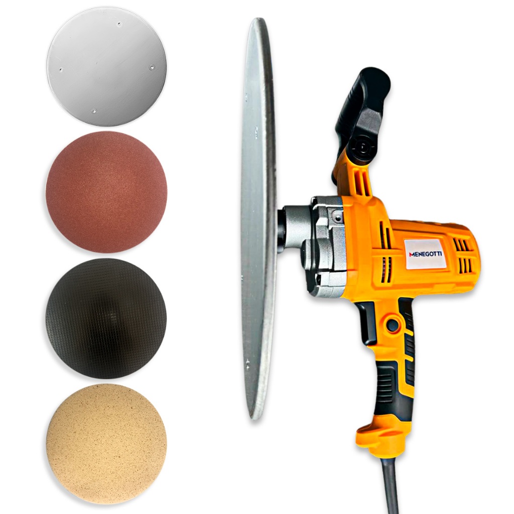 Desempenadeira Elétrica 1200W Menegotti + Disco de Ferro para Acabamentos de Reboco para Pedreiros