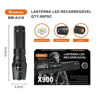 Lanterna Led Tática X900 Recarregável Foco Ajustável - Bommax A319