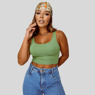 Cropped Canelado Slim de Alça Decote em U Stella