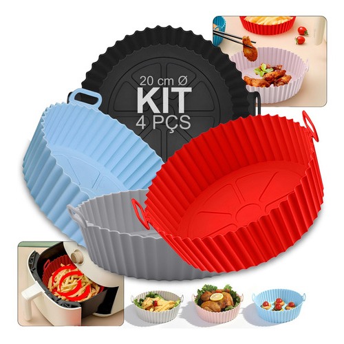 Kit 4 Formas Silicone Reutilizavel Protetor Air Fryer Microondas Forro Antiaderente Assadeiras