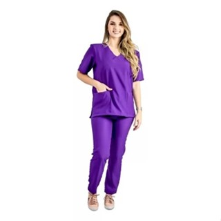 CONJUNTO DE PIJAMA CIRÚRGICO FEMININO ROXO VIOLETA SCRUB ENFERMAGEM - VETERINÁRIA - ESTUDANTE