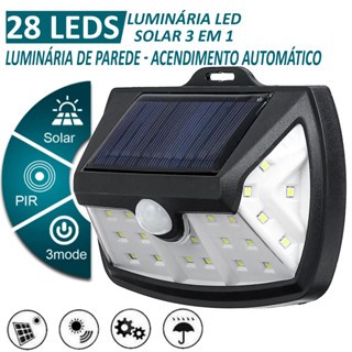 Luminária De Parede Energia Solar Com Sensor De Movimento Presença 28 Leds À Prova D